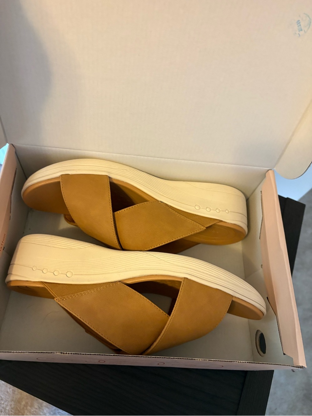 Easy Spirit Crisscross Slide Sandals in Mustard Yellow